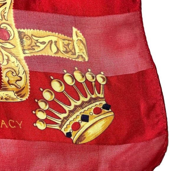 Vintage Scarf Ellen Tracy 80s Red Gold Chains 34 x 35 - Picture 5 of 8